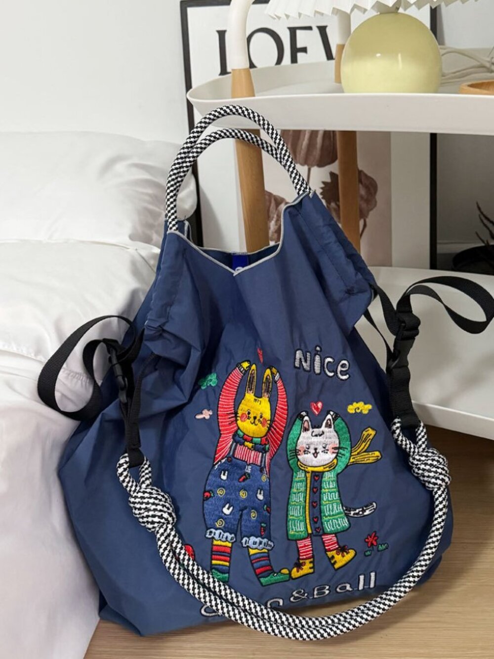 Ballguan Navy Cute And Portable Nylon Bag In Rabbit Style